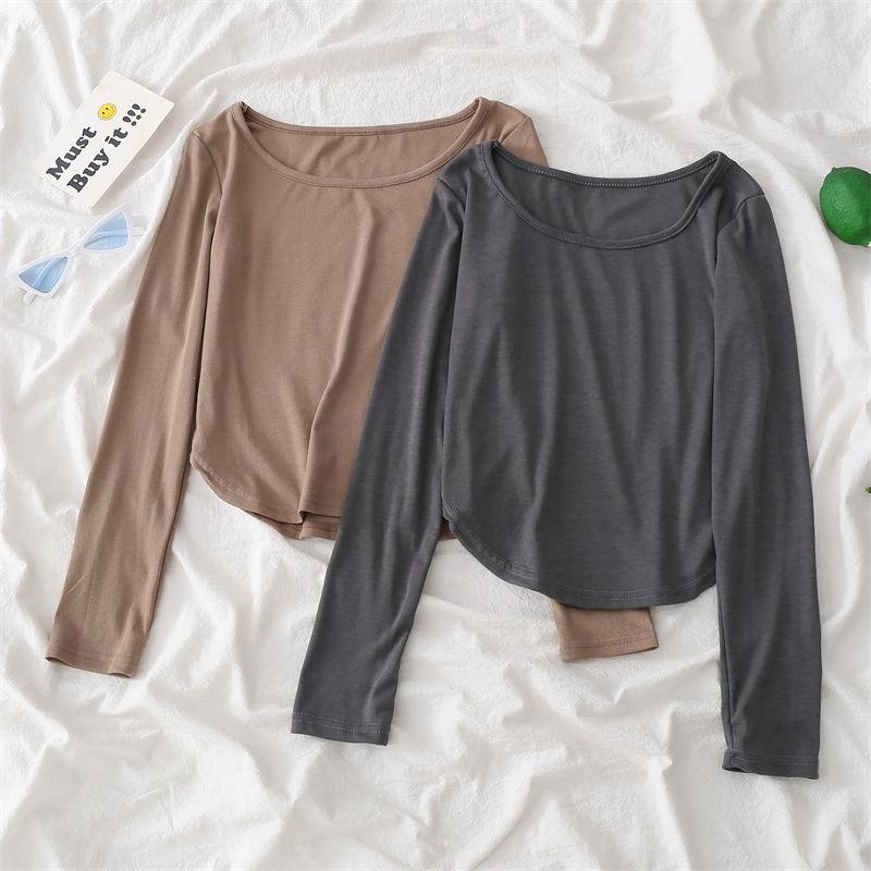 Jednobarevné tričko s čtvercovým límečkem Basic Dlouhý rukáv Dámské Tričko Ležérní Tílko Tenký Dámský Top Móda Tričko Y2k Streetwear