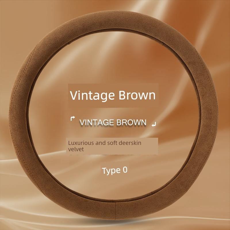 Suede Car Steering Wheel Cover, All-Season, Warm, Non-Slip, Sweat-Absorbent Handle Cover