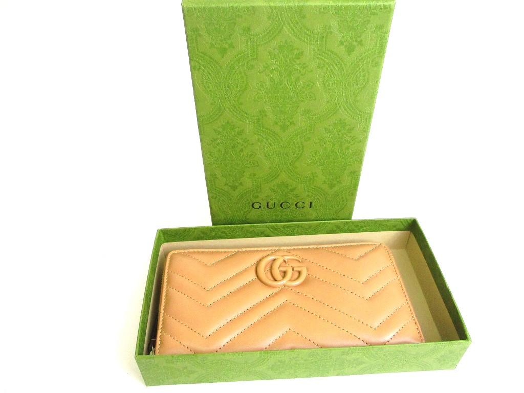 Authentic GUCCI Marmont GG Beige Leather Round Zip Long Wallet #b283  Open Box