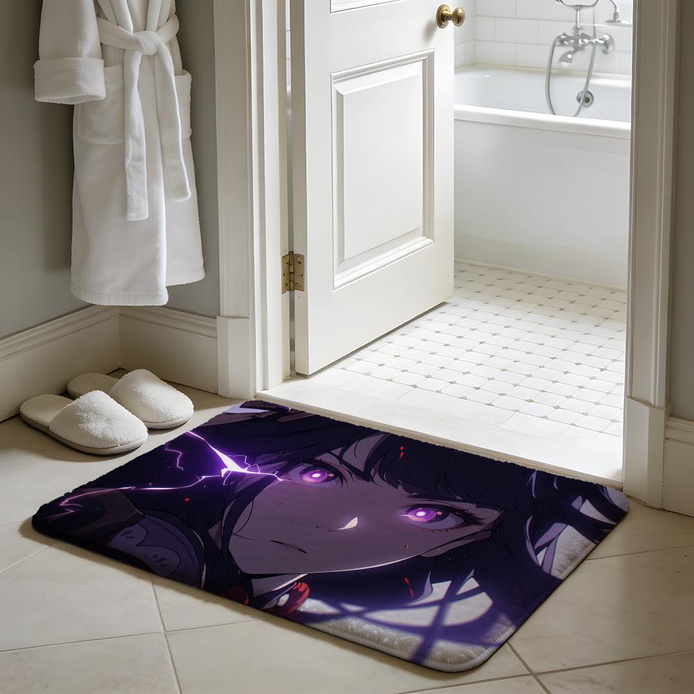Genshin Lmpact Raiden Shogun Floor Mat Soft Flannel Absorbent Mat Non-Slip Rug Home Bedroom Bathroom