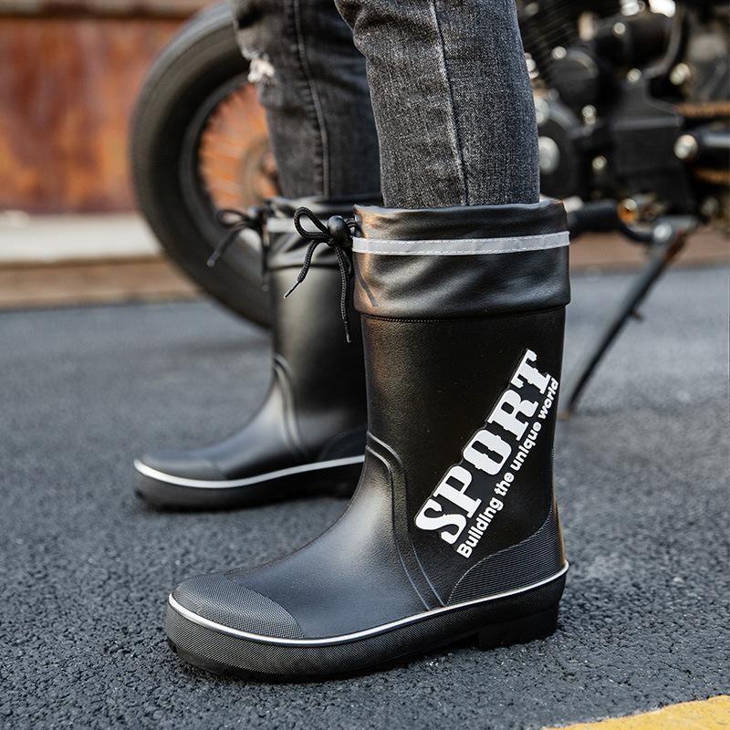 Fashion Man Platform Rain Boots Fashion Mid-Calf Non-Slip Waterproof PVC Shoes Car Wash Outdoor New Work Protection Water Fishing Shoes