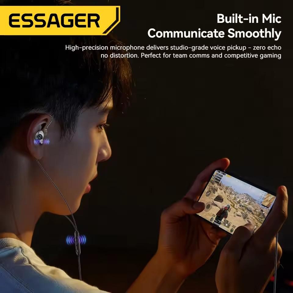 Essager 3,5 mm kabelgebundene Gaming-Kopfhörer In-Ear Muschel Kabelgebundene Kopfhörer mit Mikrofon Stereo Austauschbare Ohrstöpsel Sport Kabelgebundene Kopfhörer