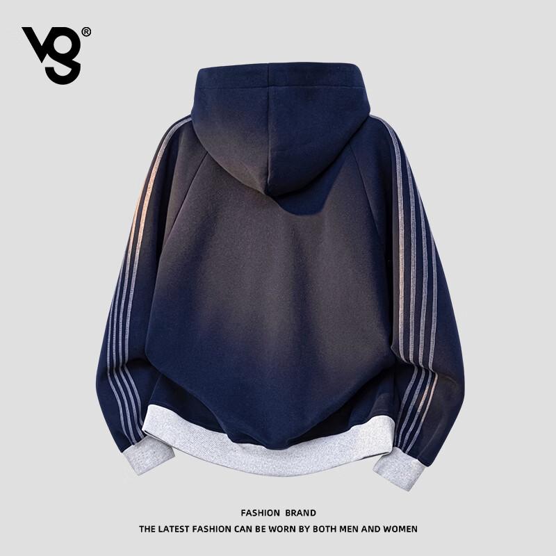 VUUG American Style Heavyweight Striped Hooded Zip-Up Cardigan
