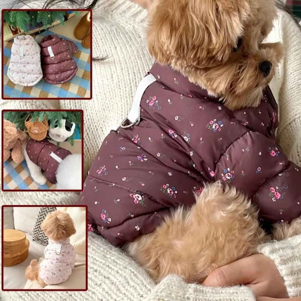 Warm Teddy Down Jacket Floral Pattern Four-Legged Clothes Comfortable Puppy Coat  Winter