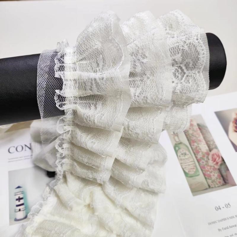 Tres capas de gasa plisada 3D con encaje bordado DIY para puños de vestido de niña, dobladillo de falda, ribete esponjoso para funda de sofá, accesorios de costura