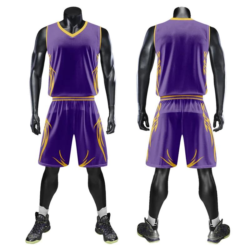 Custom Personalized Digital Print Mens Basketball Shirt Polyester Mesh Summer Breathable Basketball Jersey Set With Name WMS14