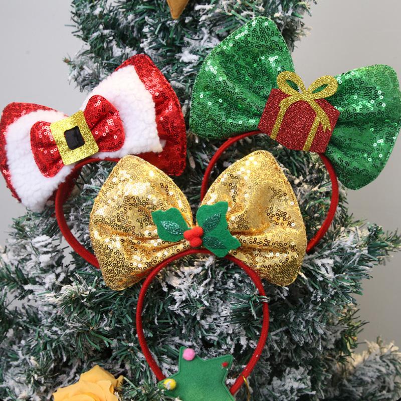 4 Style New Christmas Headband Sequined Bow Headpiece Christmas Party Decoration for Adult Children Navidad Natal Gift