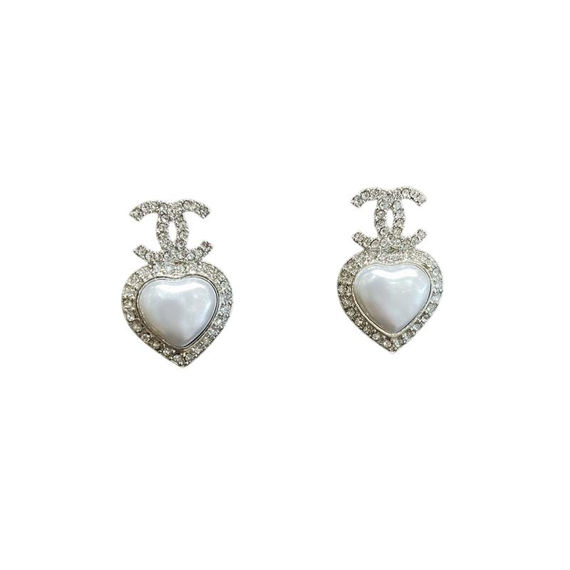 CHANEL Silver love double c rhinestone earrings for women