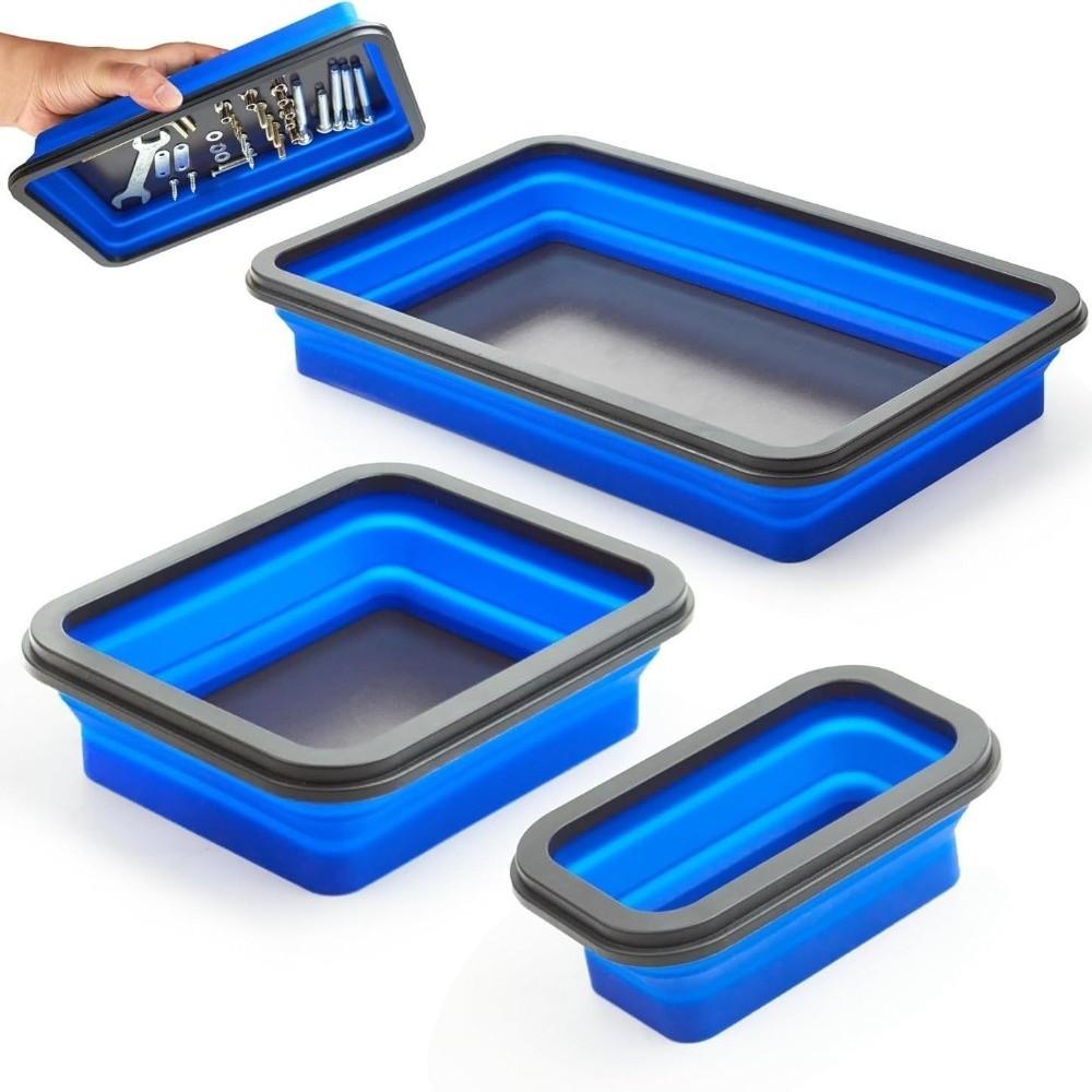 Foldable Silicone Storage Bowl Rectangle Shape Magnetic Tool Organizer  For Bolts Nuts Washers