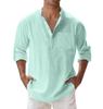 Men's Summer Casual Loose-Fit Stand-Up Collar Solid Color Long-Sleeve Cotton Shirt, Plus Size Available