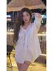 Pure Cotton Internet Celebrity Off-Shoulder Boyfriend Shirt - Women's Summer Loose Fit Street Style Sunscreen Top