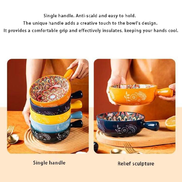 Multipurpose Bohemians Handled Bowl Salad Bowl Ceramic Texture Oven Microwave Safe Dishwasher Cleanable Healthy Cooking