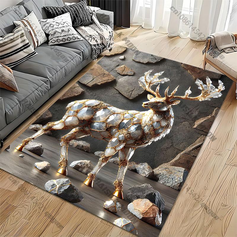 Majestic Crystal Adorned Deer Carpet Yoga Living Room Room Decor Children's Crawling Mat Doormat Area Rug Games Mat