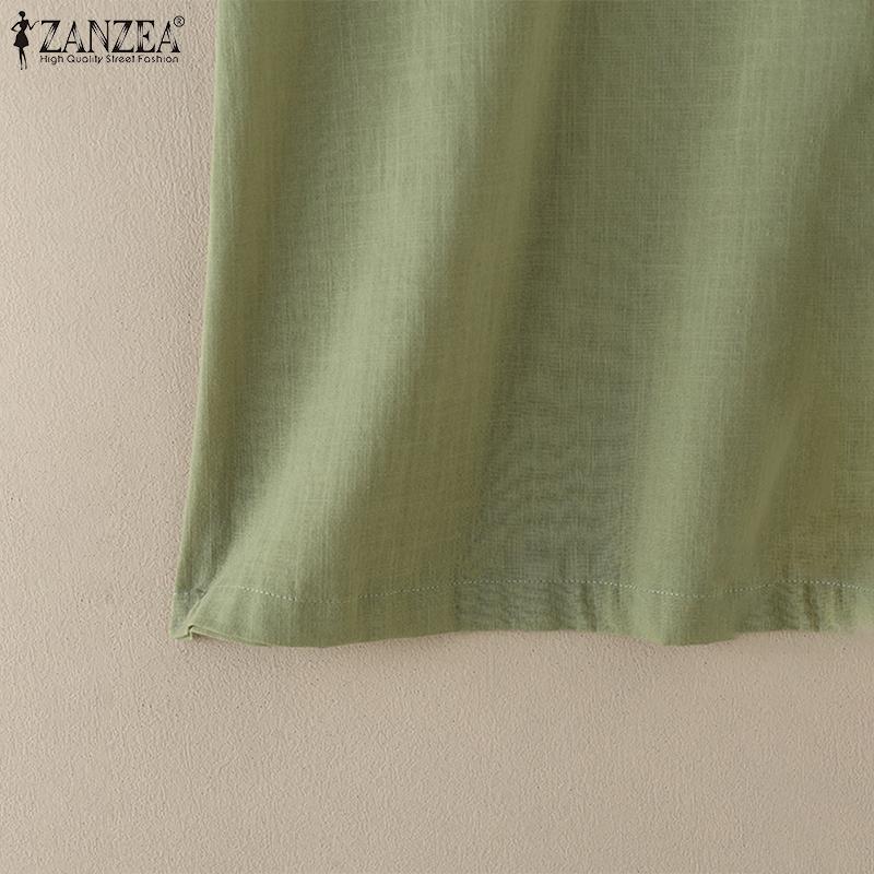 ZANZEA Women Side Button Stand Collar Summer Short Sleeve Blouse