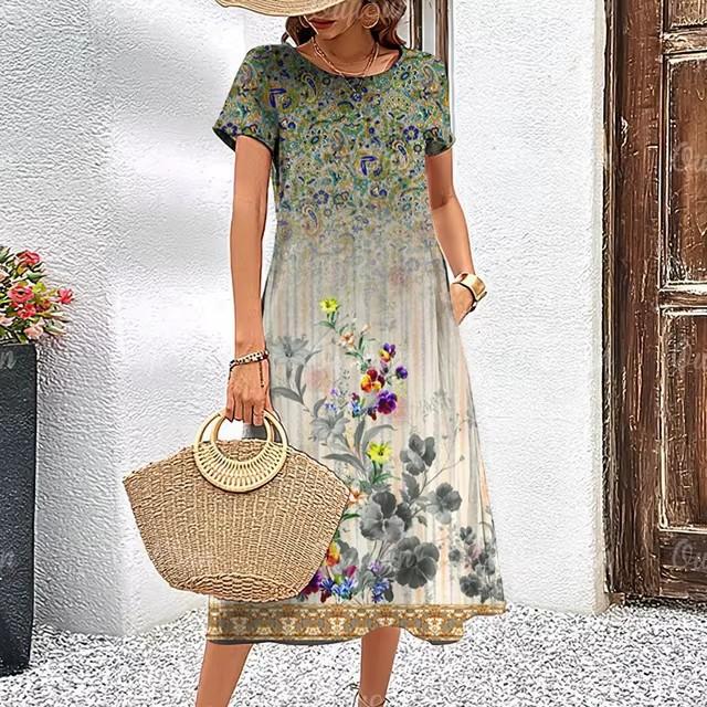 3D Digital Printing Dresses Women's Summer Short-sleeved O-neck Casual Loose Dress