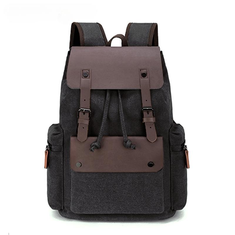 Vintage Texture PU Leather Canvas Splicing Backpacks Fashion Microfiber Leather Couple Rucksack Student Computer Schoolbag Trendy Men's Shoulder Bag