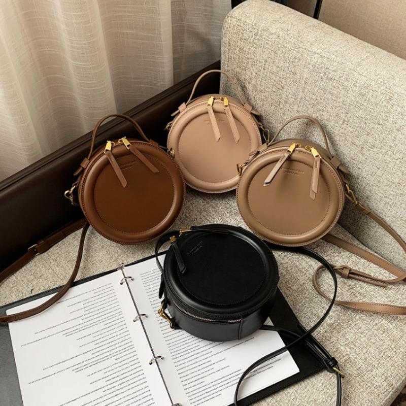 Solid Color Crossbody Bag For Women Round Small Handbag Fashion Designer Bags PU Leather Shoulder Bag Female Zipper Purses ARI