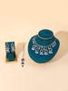 Indian Style Rhinestone Gemstone Three-Piece Set: Oval Necklace, Earrings & Headwear