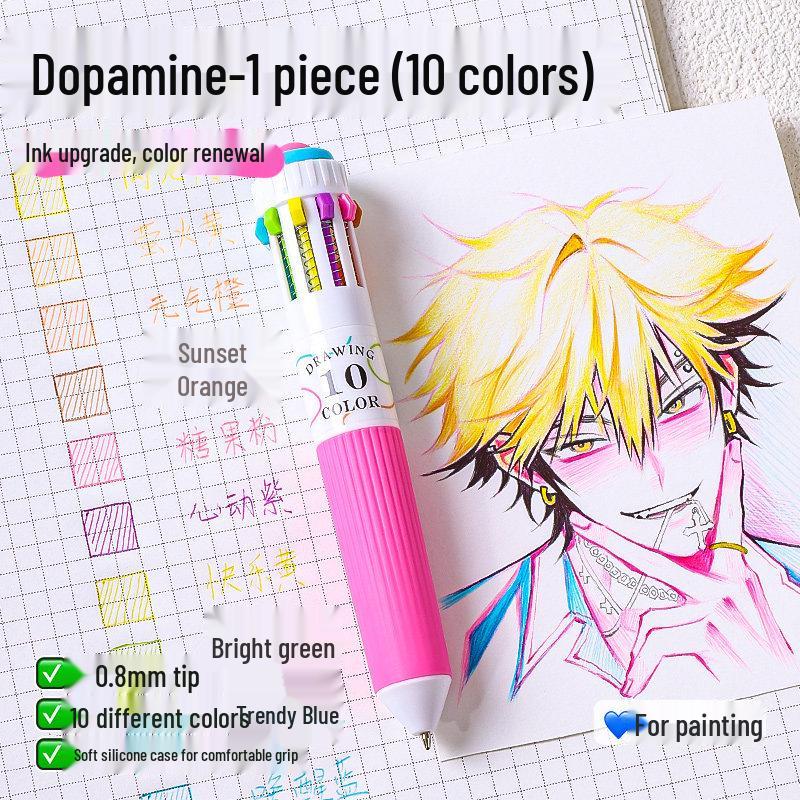 10-Color Stackable Ballpoint Pen Set – Press-Type, Multi-Functional Pens for Drawing & Journaling for Elementary Students