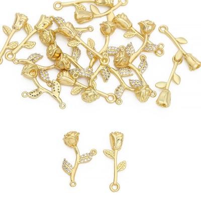 Copper Rose Flower Charms Pendants DIY For Women Earring Making Supplies