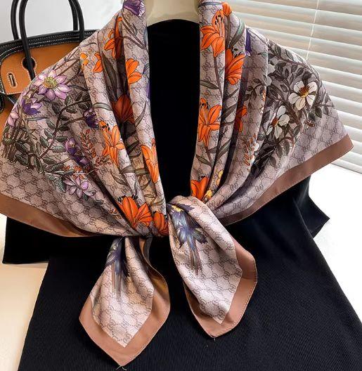 Print Satin Silk Square Scarf Hijab Women Bandana 90Cm Headscarves Neckerchief Ladies Muffler Shawl Wrap Foulard Headband