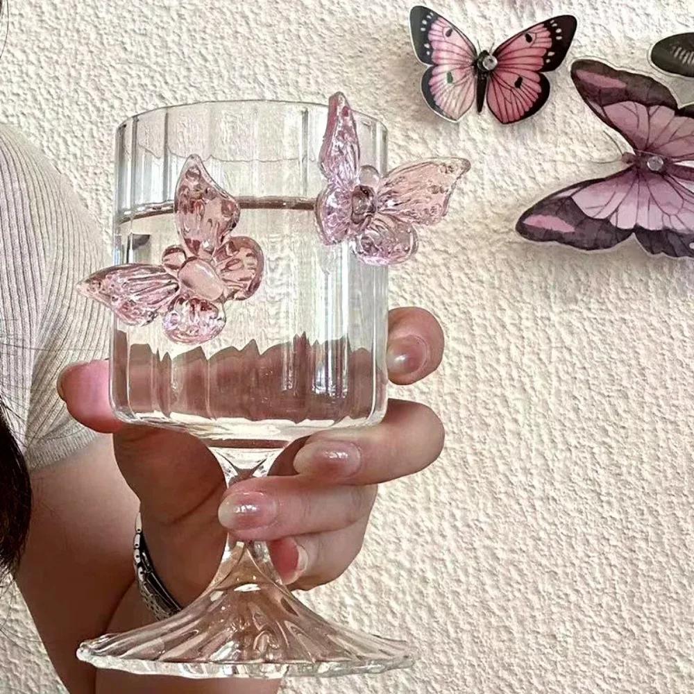 Tazza di vetro originale a gambo alto Instagram Farfalla Bicchieri da vino Bicchieri da champagne Bicchieri da cocktail estetici Regali di Natale