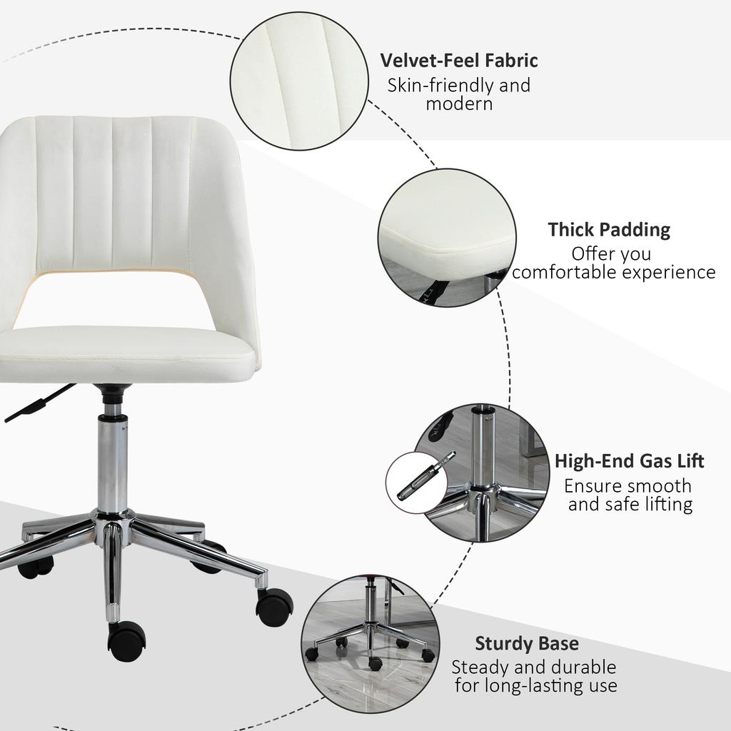 Armless Velvet Feel Office Chair Cream White
