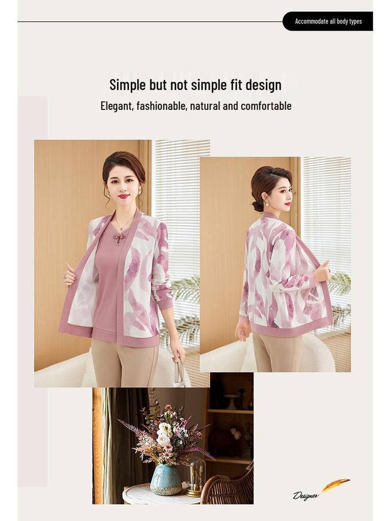 Stylish Knitted Two-Piece Set for Middle-Aged Women - Perfect for Spring/Summer or Mother’s Day