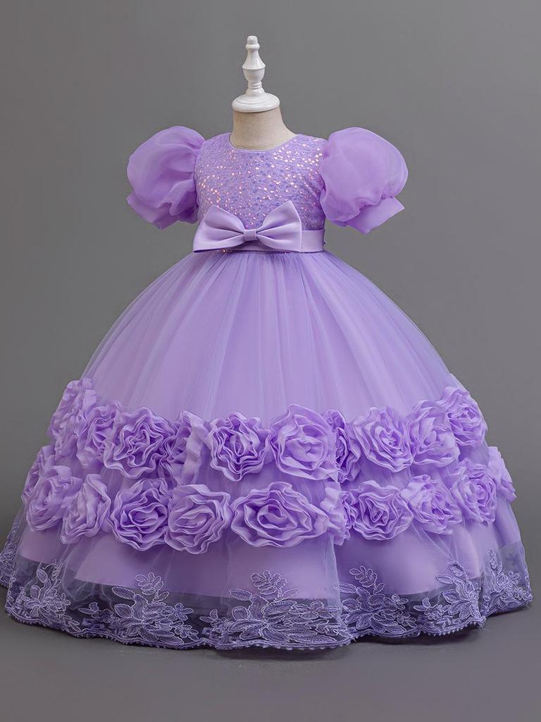 European and American Sequin Princess Evening Dress for Girls