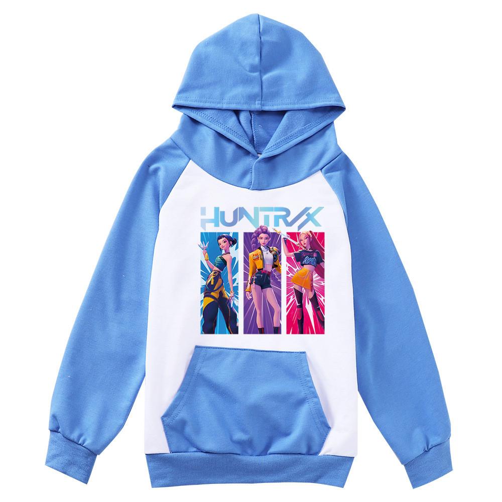 Kids Girls Anime Cartoon K-Pop Rumi Zoey Mira Printed Pocket Casual Long Sleeves Hoodies