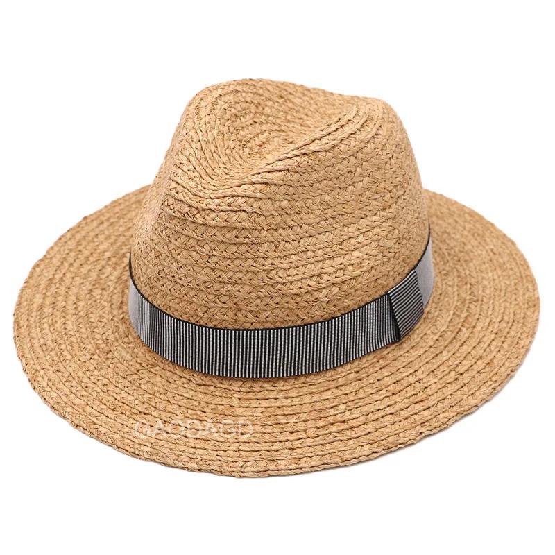 100% Natural Raffia Sun Hats Large Size 63cm Straw Hat for Men Women Wide Brim Summer Jazz Hat UPF50+ Travel Panama Beach Hat