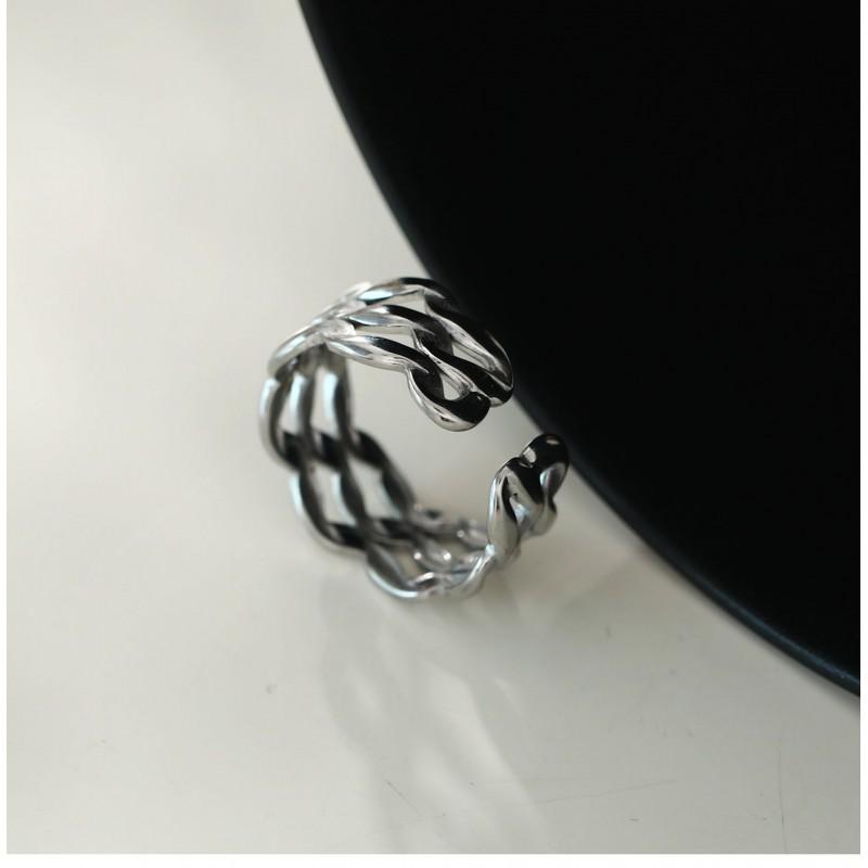Adjustable Open Ring Men Women Minimalist Geometric Double Band Wave Design Plated Retro Chic Jewelry