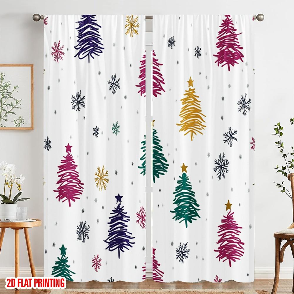 2pcs,2D Plane Printing Contemporary Curtains Christmas Tree Snowflake (2) Polyester Woven (without Rod) Festive for Bedroom,