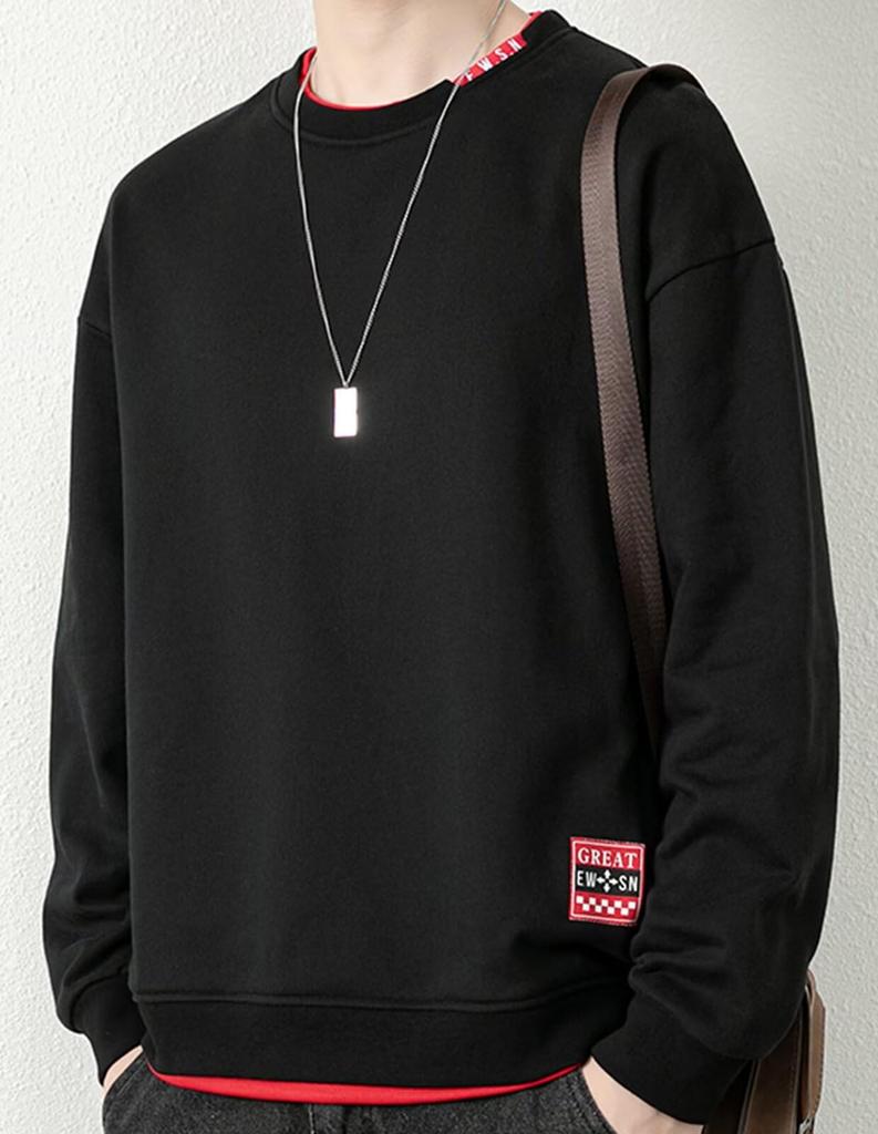 Bligo Pullover Long Sleeve Crew Layered Oversized Black Plus Long Winter Men's Sweatshirt, Neck, Look, Silhouette, Stylish, Spring/Autumn Clothes,