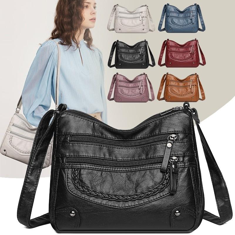 2025 Women's Soft Leather Shoulder & Crossbody Bag Versatile Multi-Pocket Shoulder Bag for Middle-Aged & Elderly