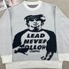BeatStreet Vintage Swetry Dzianinowe Zimowe Oversize Unisex Y2k Harajuku Oversize Pulowery Portret Graficzny Szykowna Estetyka Streetwear