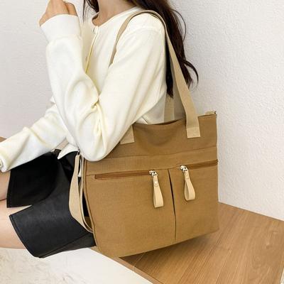 Canvas Tote Bag Retro Commuter Student Shoulder Bag Leisure Lazy Style Wide Shoulder Strap Crossbody Bag Handbag
