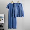Plus Size Women's Spring and Autumn Loose Dress Ironing Drill Knit Cardigan Top Casual Fashion Two Piece Suit