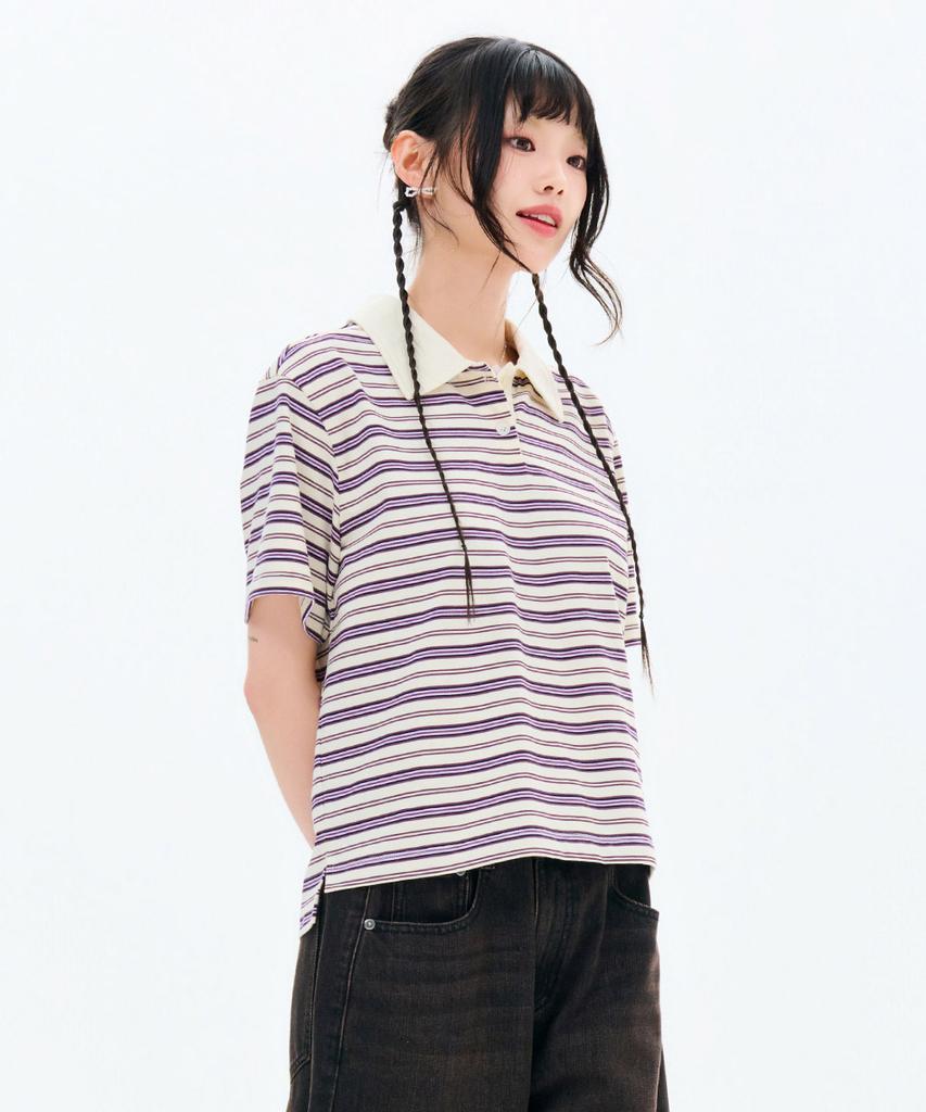 CHASECULT Women'S Striped Collared Short Sleeve T-Shirt-Fbrg5791D0A