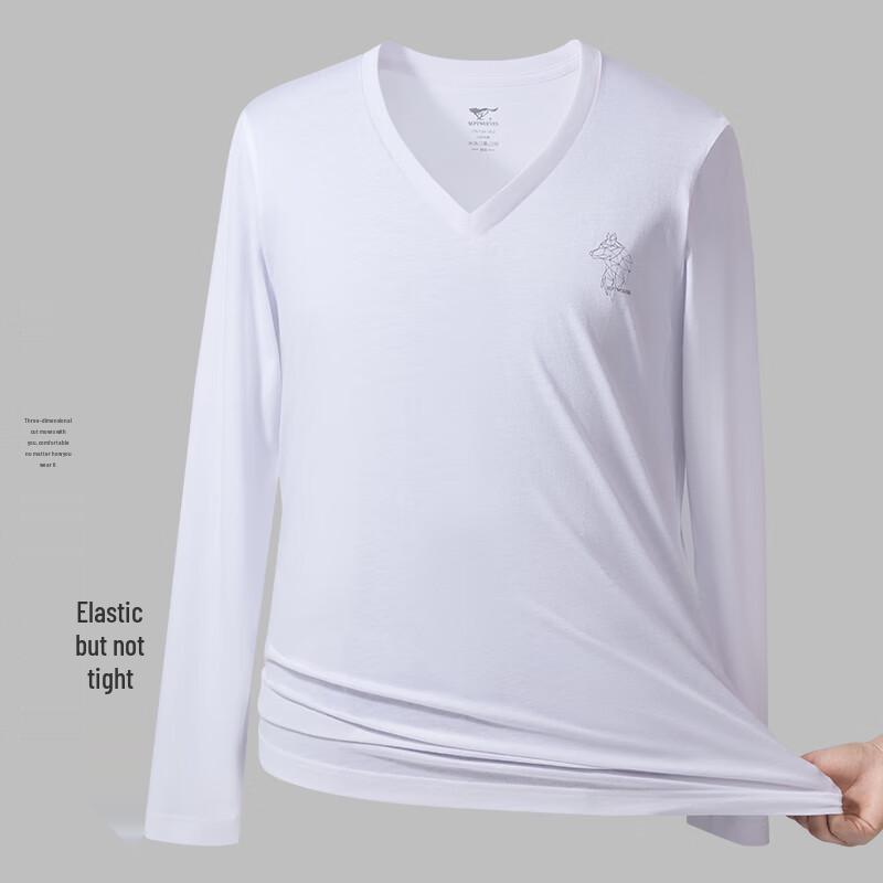 Qipilang Men's 100% Cotton V-Neck Long Sleeve T-Shirt