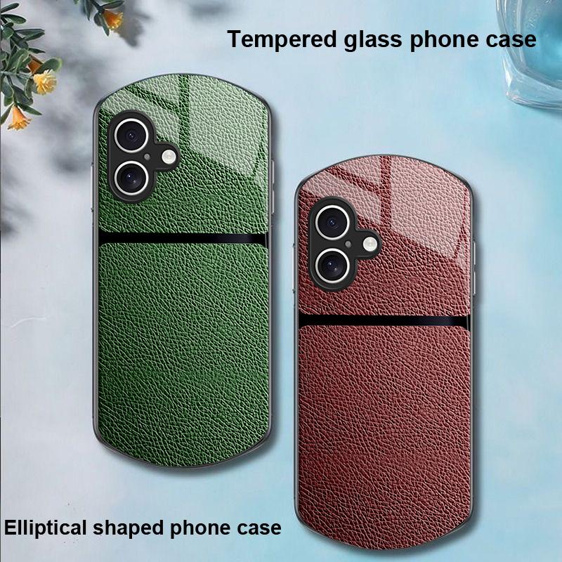 Red Leather Pattern For Apple IPhone 16 11 13 15 14 Pro Max 12 Mini 7 8 Plus XR XS Elliptical Shaped Tempered Glass Phone Case