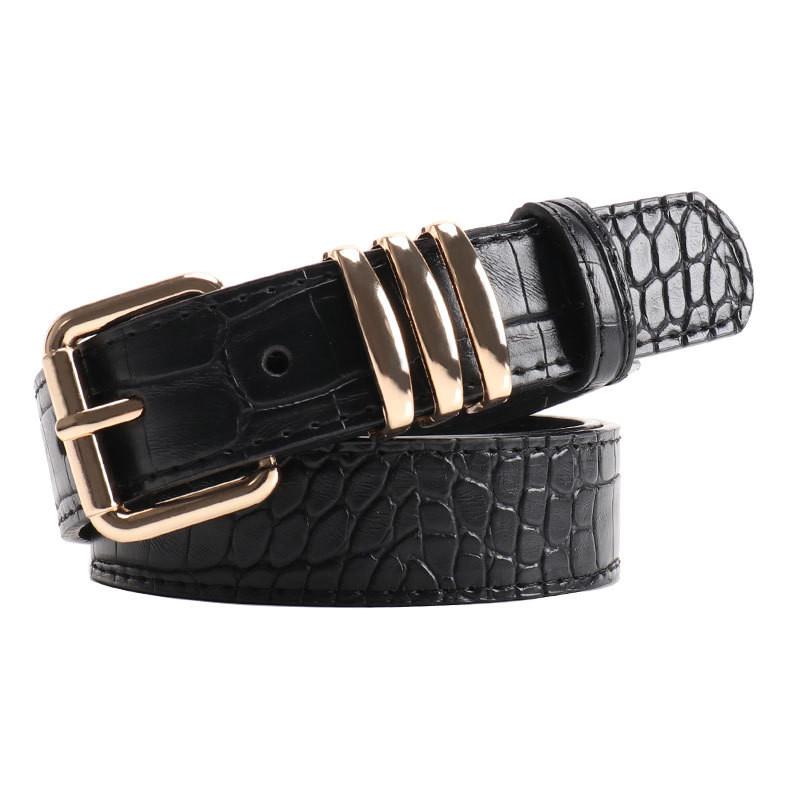 Womens Leather Pu Stone Pattern Belt With Alloy Buckle For Casual Office Wear