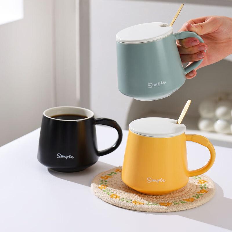 Matte Black Ceramic Coffee Mug with Lid and Spoon