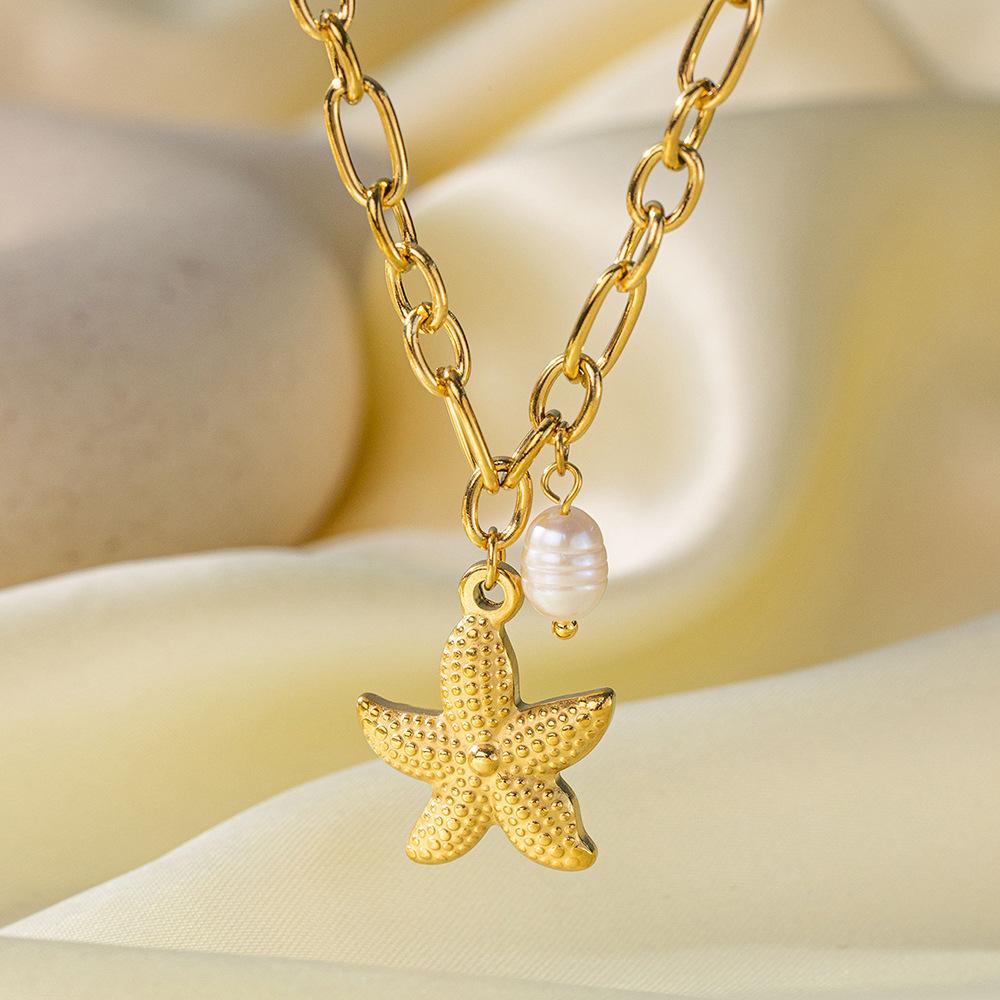 Summer Gold Stainless Steel Shell Starfish Crab Drop Earrings For Women Beach Ocean Hoop Drop Stud