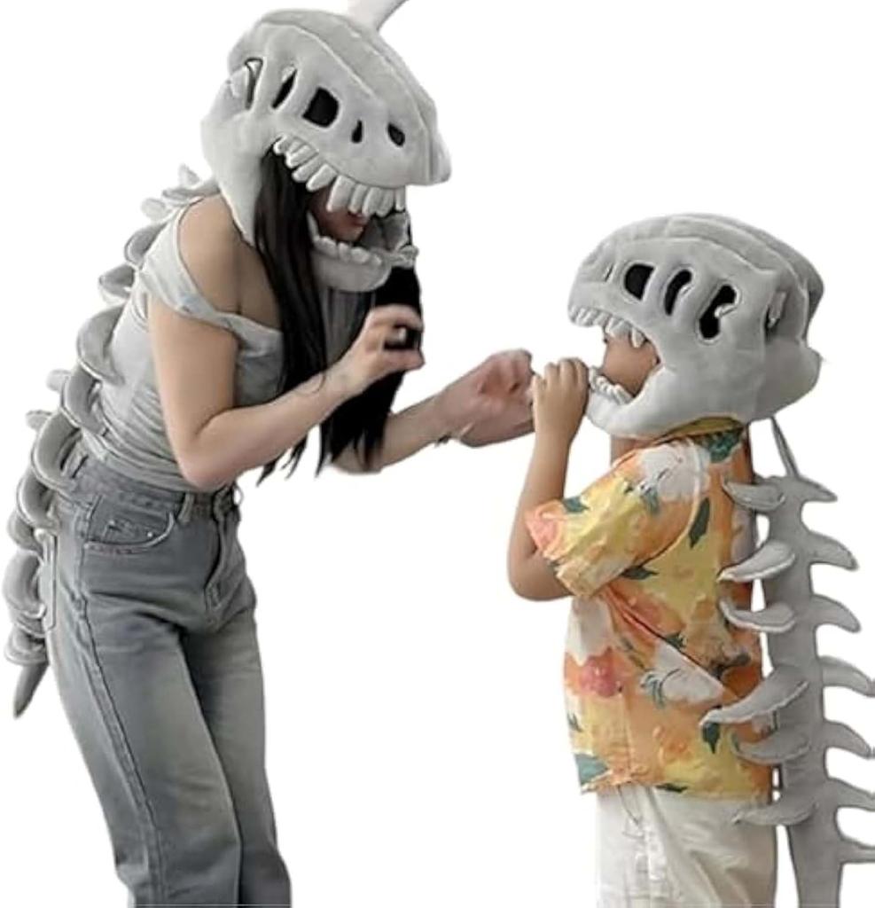 Costume da Dinosauro-Design Scheletro 3D Peluche Realistico Dino Outfit, Nuovo Set Costume da Dinosauro Scheletro Divertente di Natale 2025 (45,2 pollici)