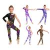 Παιδικό Λαμπερό Ασύμμετρο Ολόσωμο Φόρεμα Jumpsuit με Σχέδιο από Στρας για Γυμναστική, Χορό, Αγώνες, Παραστάσεις