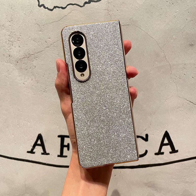 For Samsung Galaxy Z Fold 7 Case Slim Shinny Powder Bling Bling PU Leather Electroplating Phone Case Cover For Z Fold 3 4 5 6