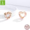 Heart-Shaped 925 Sterling Silver Beads with Rose Gold Plating and Zircon Inlay