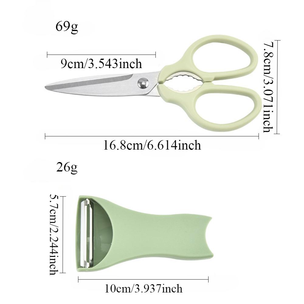Kitchen Scissors and Peeler Set 3 in 1 Standable Stainless Steel Household Scissors Food Scissors and Melon Planer Accessories