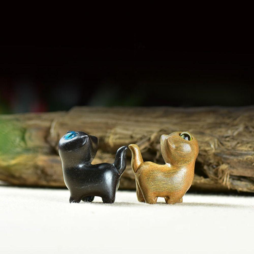 Kawaii Cat Desktop Figurine Mini Animal Doll Toy Holiday Gift Wooden Carved Figurine  Children